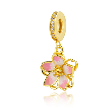 Golden Dragon Double Heart Dangle Charm Bead For 925 Bracelet