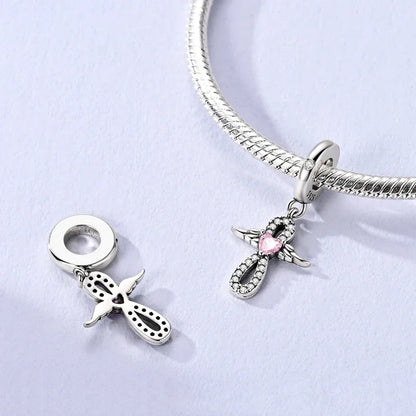 Sterling Silver Cat and Flower Heart Charm for DIY Bracelet Jewelry KTC1672