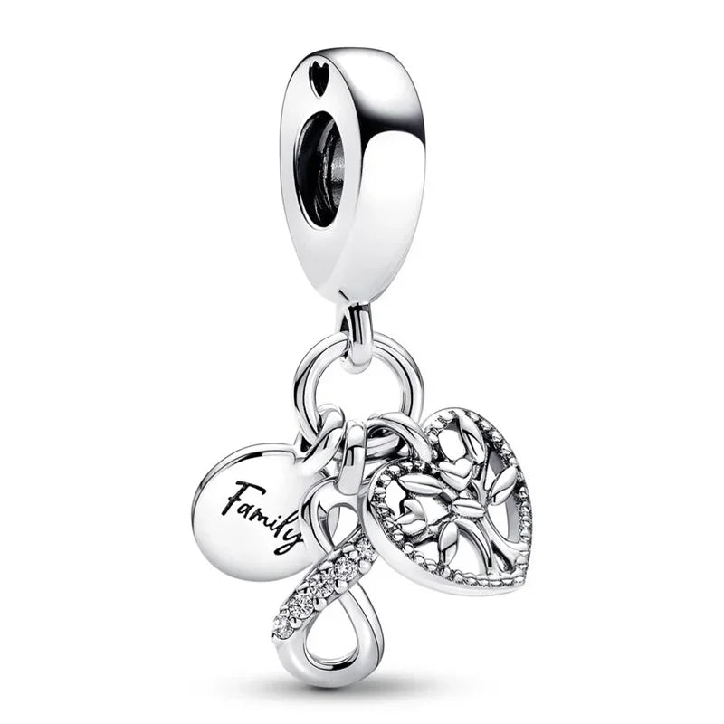 Sterling Silver Family Tree Charm Pendant Zircon Tree Of Life Necklace Bracelet Jewelry Gift