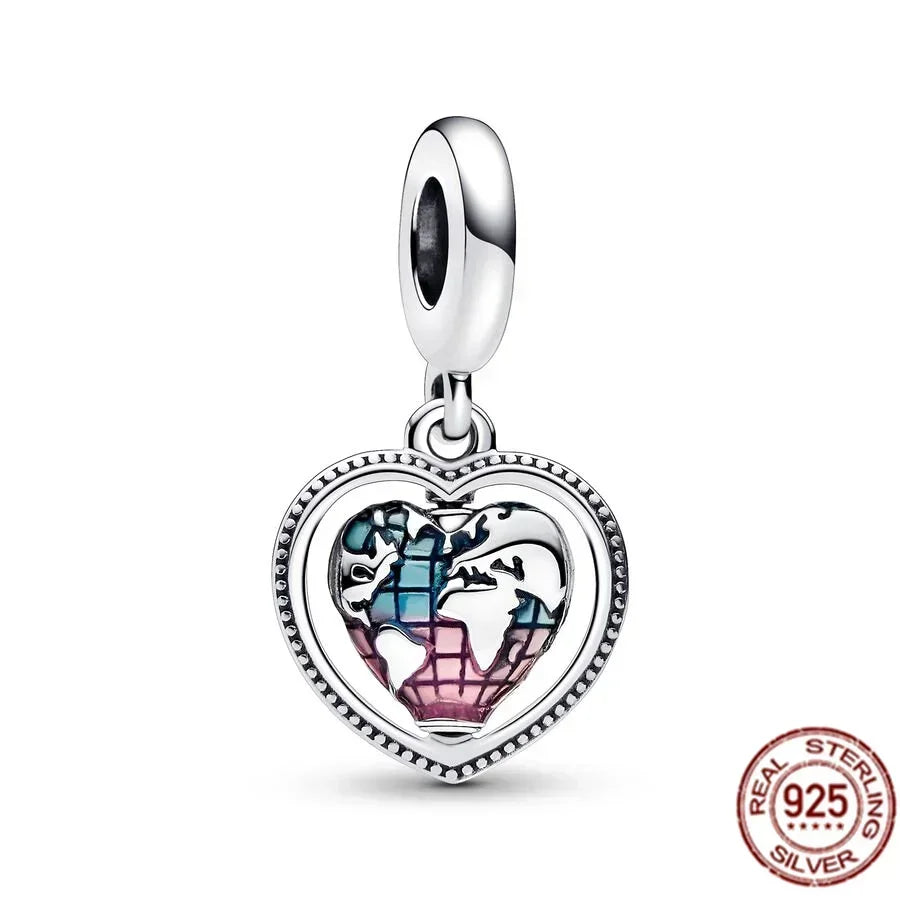 Original 925 Sterling Silver Linked Sister Hearts Openable Heart Locket Dangle Charm Beads for Necklace and Bracelet Jewelry