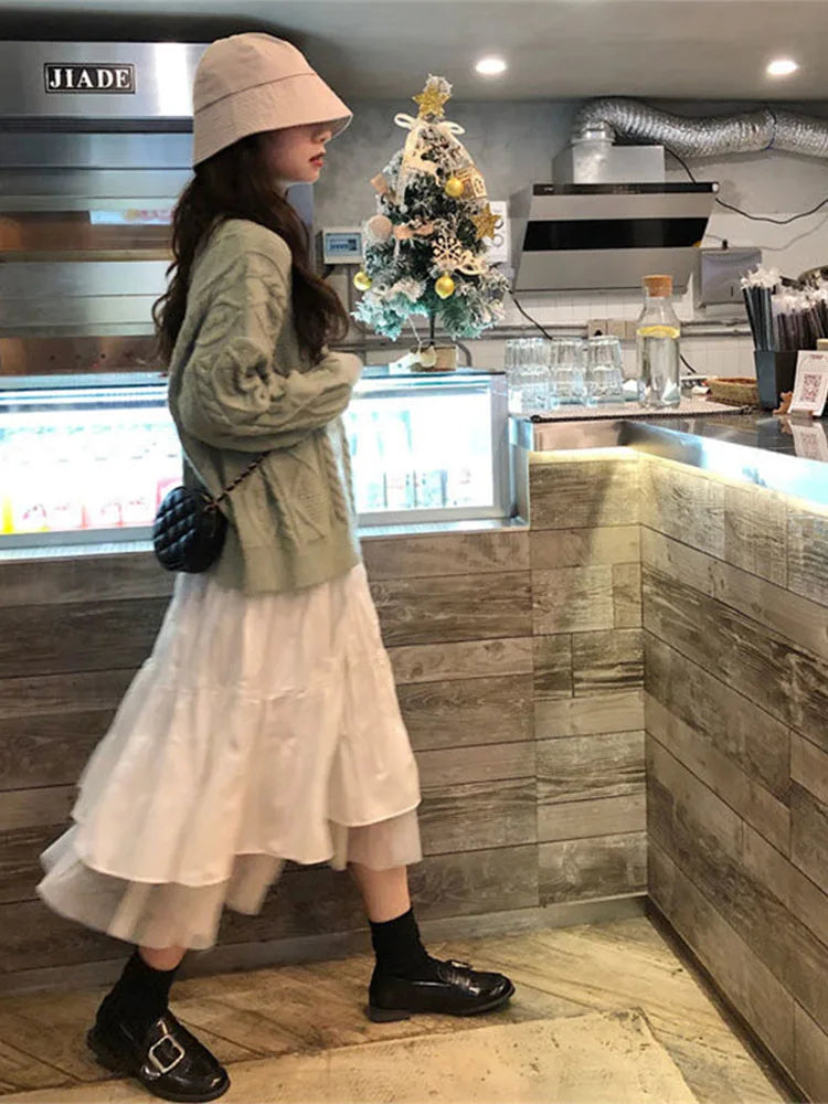 Autumn 2024 Long Tulle Midi Skirt Women Elastic Waist