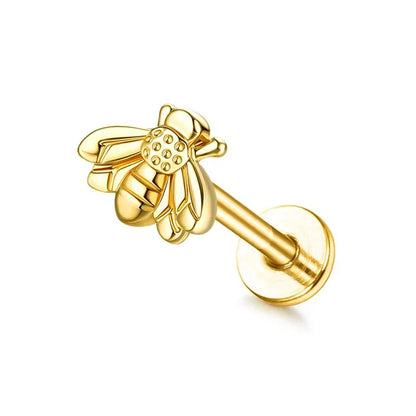 Drperfect 16G Gold Stainless Steel Cartilage Earrings for Women with Flat Back Butterfly Moon Flower Design