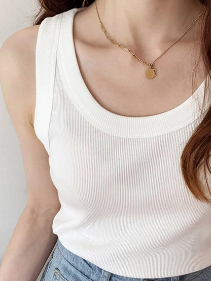 Dozw Women White Summer Knit Tank Top Camisole Essential