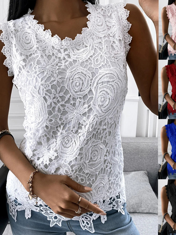 Lace Jacquard Sleeveless Camisole Top Women Breathable