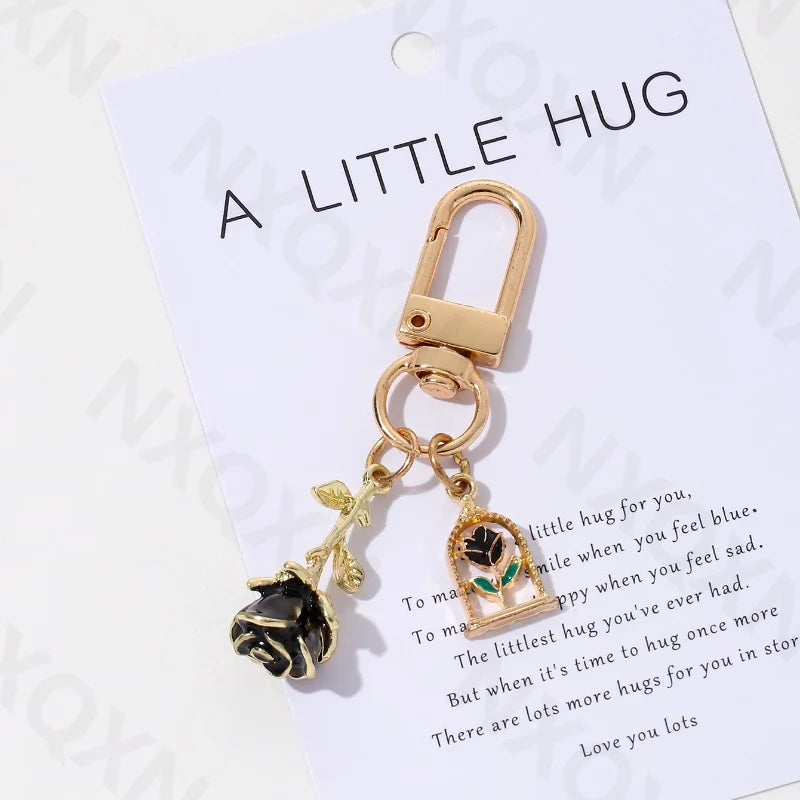Charming Rose Enamel Keychain Set for Women and Girls - Handmade Floral Jewelry Valentine's Day Gift
