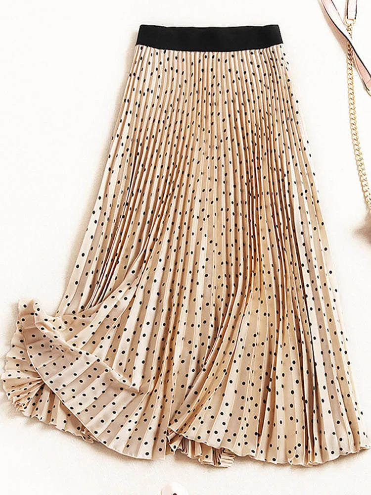 Pleated Spring High Waist Womens Skirt Print Midi Velvet
