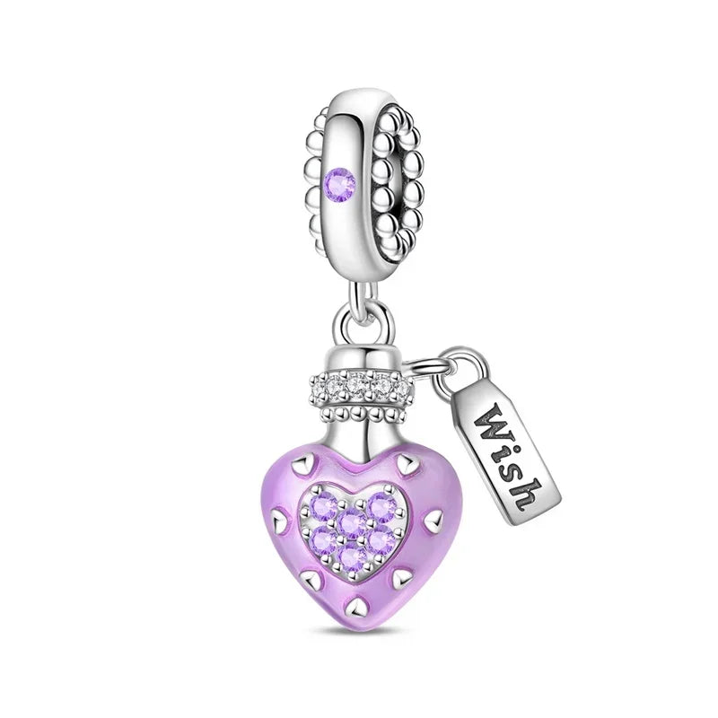 Sparkling Purple Jellyfish Sterling Silver 925 Charm Bead Birthday Pendant for DIY Bracelet Jewelry