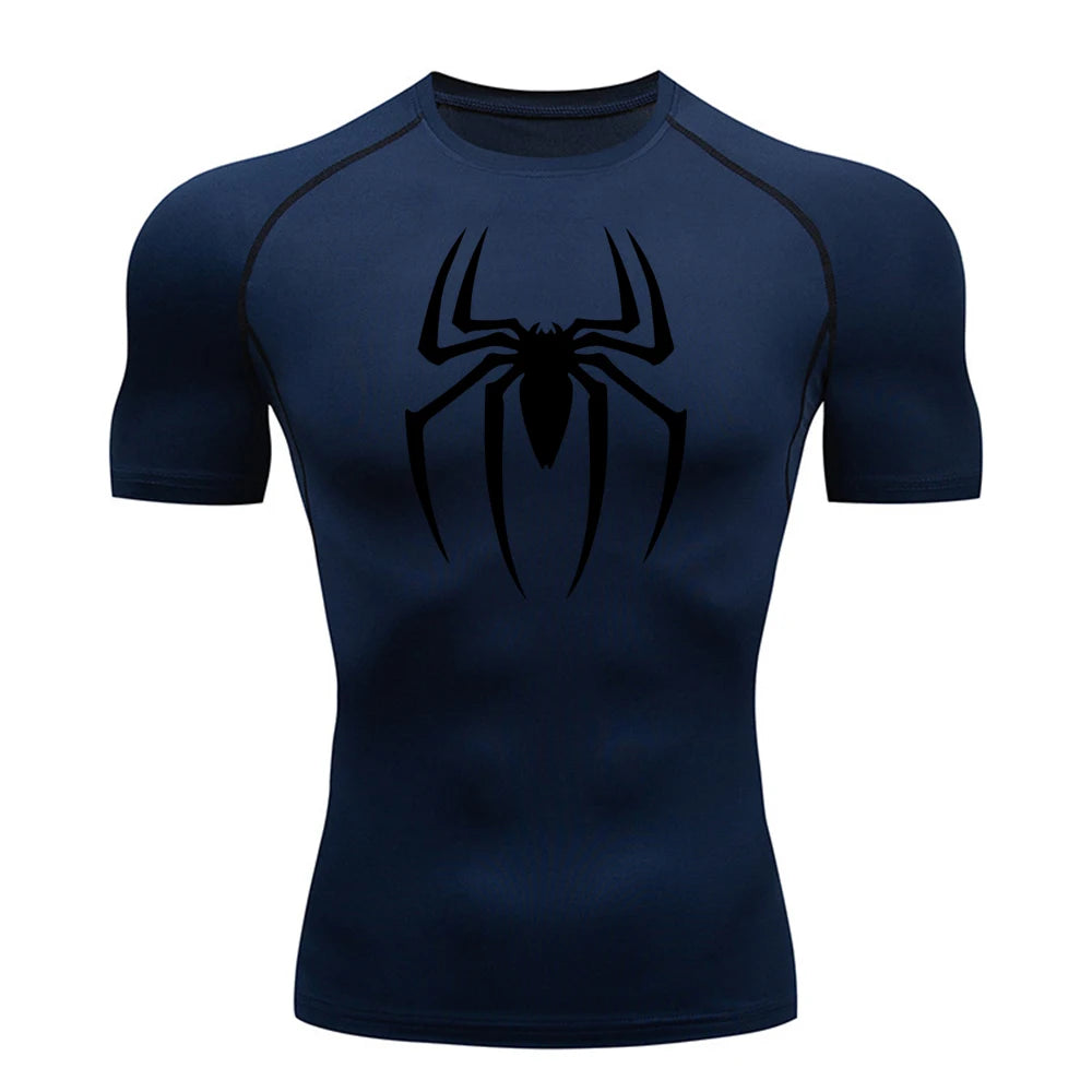 2024 Mens Spider Print Compression Shirt Quick Dry Breathable Gym Running Jersey Short Sleeve
