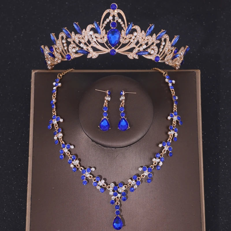 Elegant Purple Bridal Tiara Necklace Earrings Set for Mystical Wedding Glamour