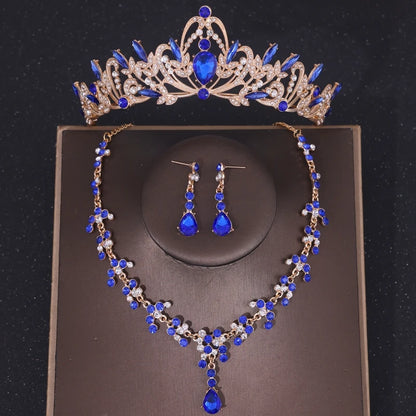 Elegant Purple Bridal Tiara Necklace Earrings Set for Mystical Wedding Glamour