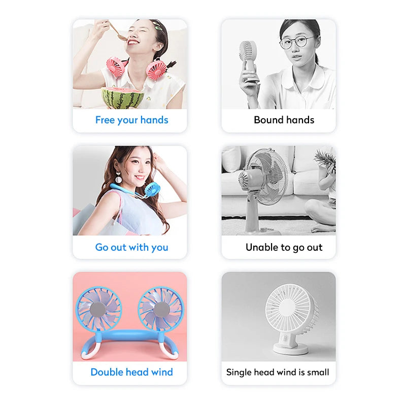 USB Portable Fan Cold Fan Hands Free Neck Fan 3-Speed Adjustable Mini Sports Fan Home Office