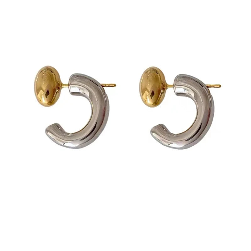 Trendy Two-Tone Irregular Stud Earrings for Women Fashion Designer Jewelry
