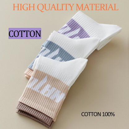 5 Pairs Colorful Breathable Cotton Mid Calf Athletic Socks