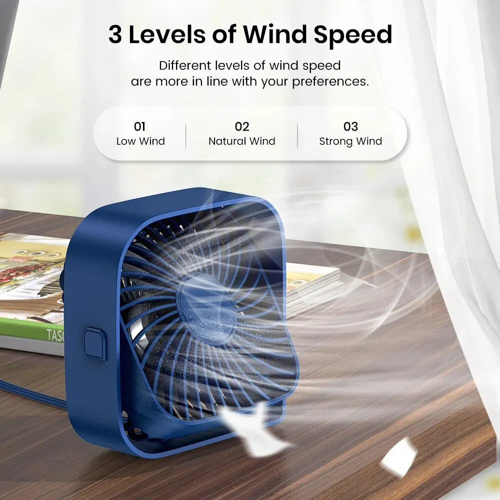TOPK Mini Portable Fan, USB Desk Fan Table, Quiet 3 Speed Wind Personal Fan 360° Rotatable Head