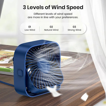 TOPK Mini Portable Fan, USB Desk Fan Table, Quiet 3 Speed Wind Personal Fan 360° Rotatable Head