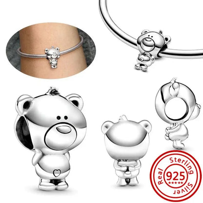 925 Sterling Silver Animal Charms Bracelet Beads with Zircon - Unicorn, Squirrel, Elephant Y120