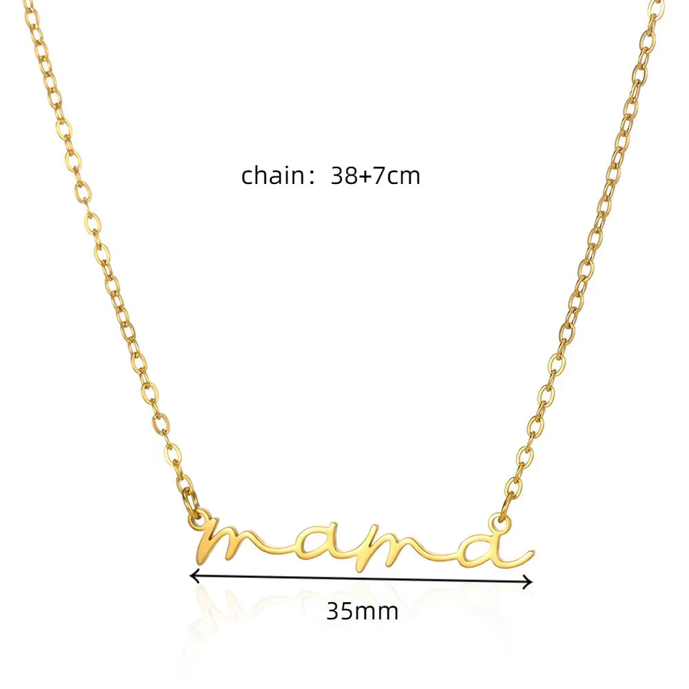 Mama Letters Pendant Necklace for Women Gold Stainless Steel Clavicle Chain Choker Fashion Jewelry Gift for Moms