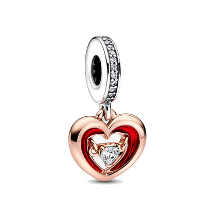 Rose Gold Padlock Heart Key Pendant Necklace for Women 925 Silver with Zircon Beads P1456