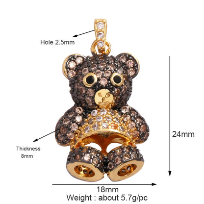 Cute Gold Bear Charm Pendant with Pearl Cubic Zirconia for Jewelry Making Supplies