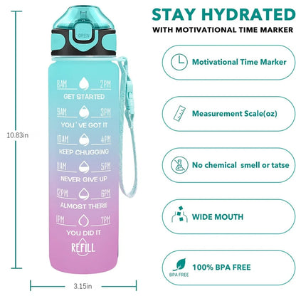 32 Oz Motivational Water Bottle With Straw And Strap