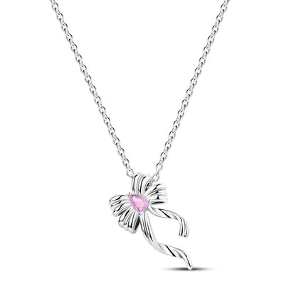 925 Sterling Silver Pink Bow Heart Moon Butterfly Pendant Necklace Elegant DIY Charm Gift for Women
