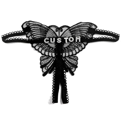 Personalized Butterfly Name Thong Set - Sexy Transparent G-String Lingerie for Women