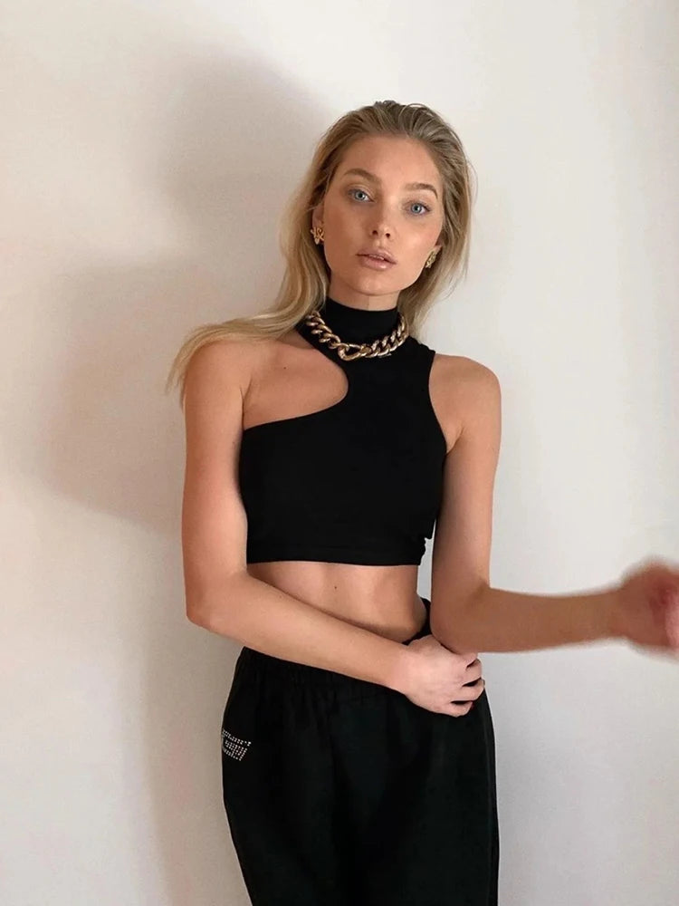 High Neck Asymmetric Cutout Crop Tank Top Active For Women