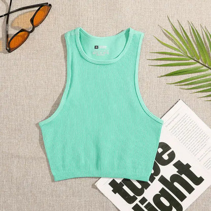 Women’s Seamless Rib-Knit Crop Top Elastic Sleeveless Casual Streetwear Tank