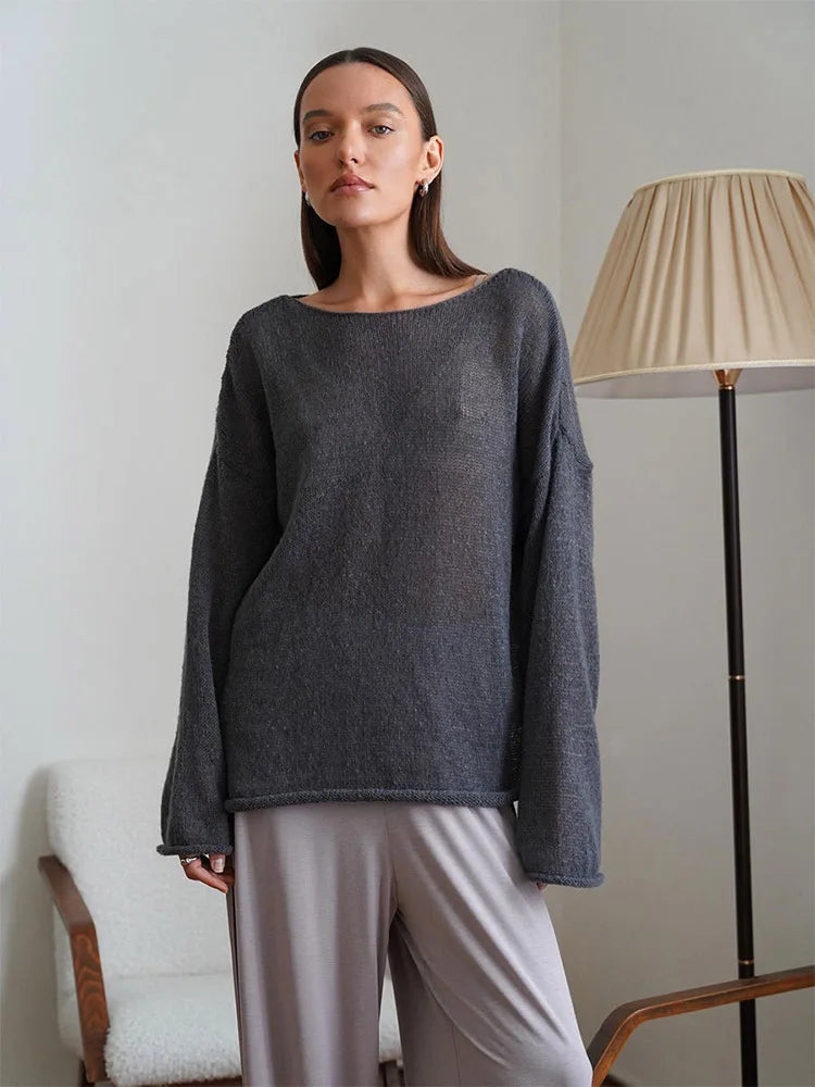 Transparent Knit Sweater for Women Loose Fit Cozy Autumn