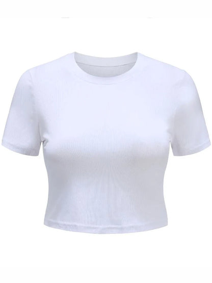 Dozw O Neck Knit Crop Top Women Ribbed Summer Tee Cute