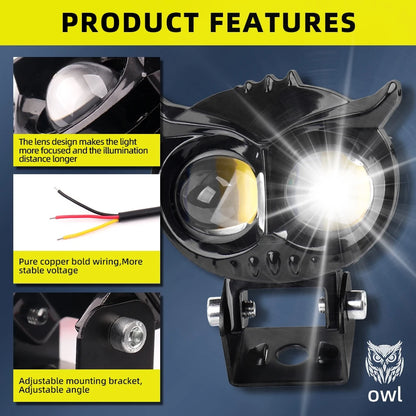Owl LED Motorcycle Headlight 30W 3000K 6000K Adjustable Fog Lamp for Scooters ATVs Cars and Trucks