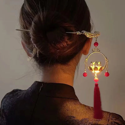 Chinese Style Tassel Hair Clip for Women with Handmade Floral Design