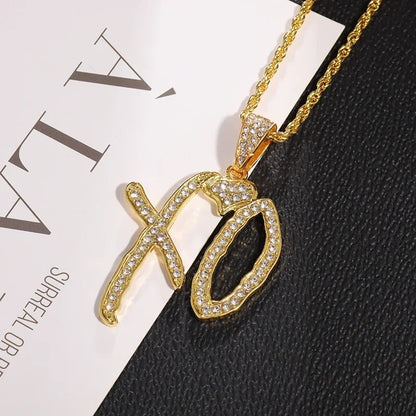 Cubic Zirconia Hip Hop XO Pendant Necklace for Men and Women