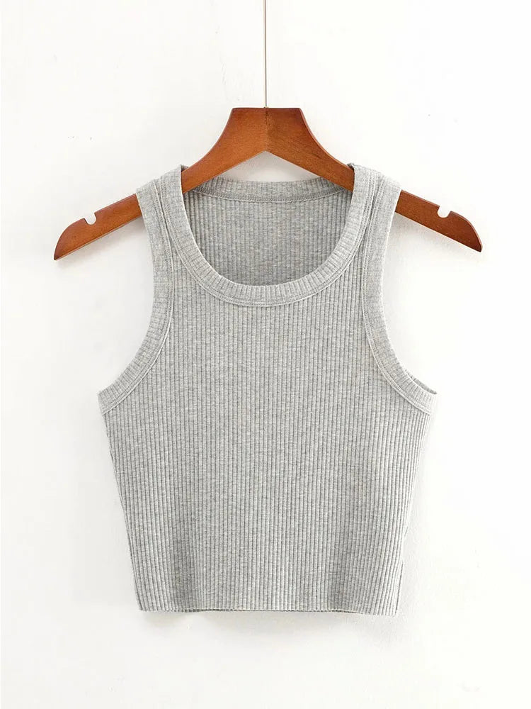 Dozw Teen Knit Crop Tank Top Elastic Sleeveless Cropped