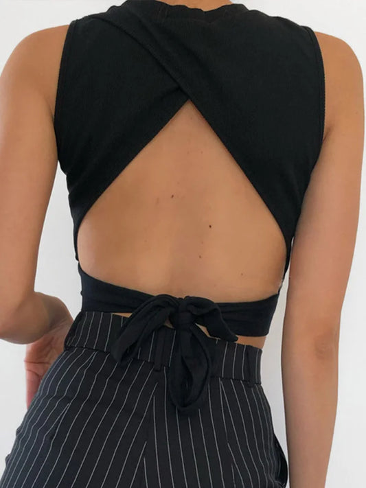 Dozw Sexy Backless Crop Top Women Cotton Cross Back