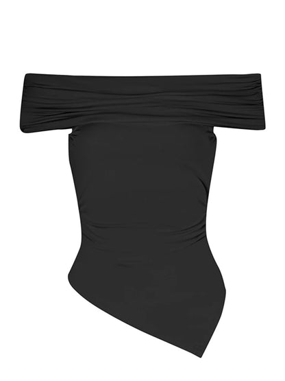 Women Summer Slash Neck Off Shoulder Slim Cotton Tee
