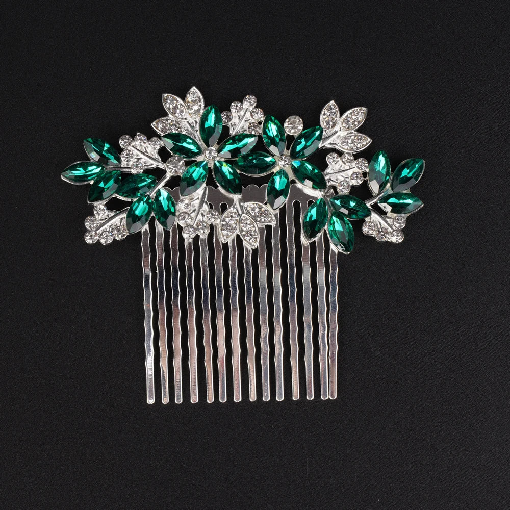 Elegant Bridal Silver Blue Rhinestone Flower Leaf Hair Comb for Weddings and Special Occasions