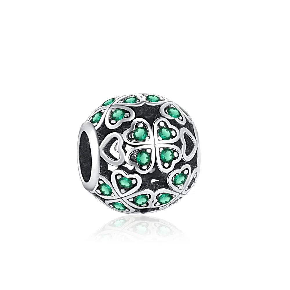 925 Sterling Silver Green Clover Pendant for European Bracelet Charms Women Jewelry B3022