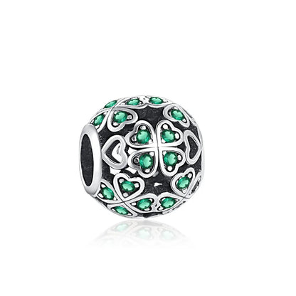 925 Sterling Silver Green Clover Pendant for European Bracelet Charms Women Jewelry B3022