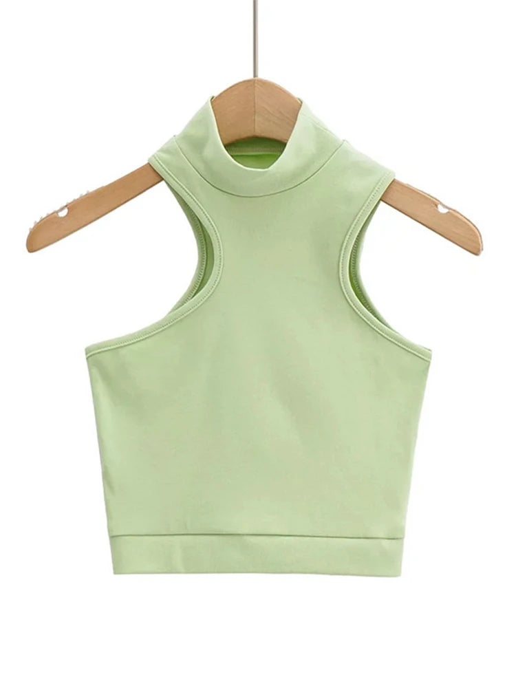 High Neck Asymmetric Cutout Crop Tank Top Active For Women