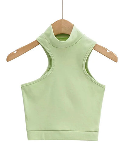 High Neck Asymmetric Cutout Crop Tank Top Active For Women
