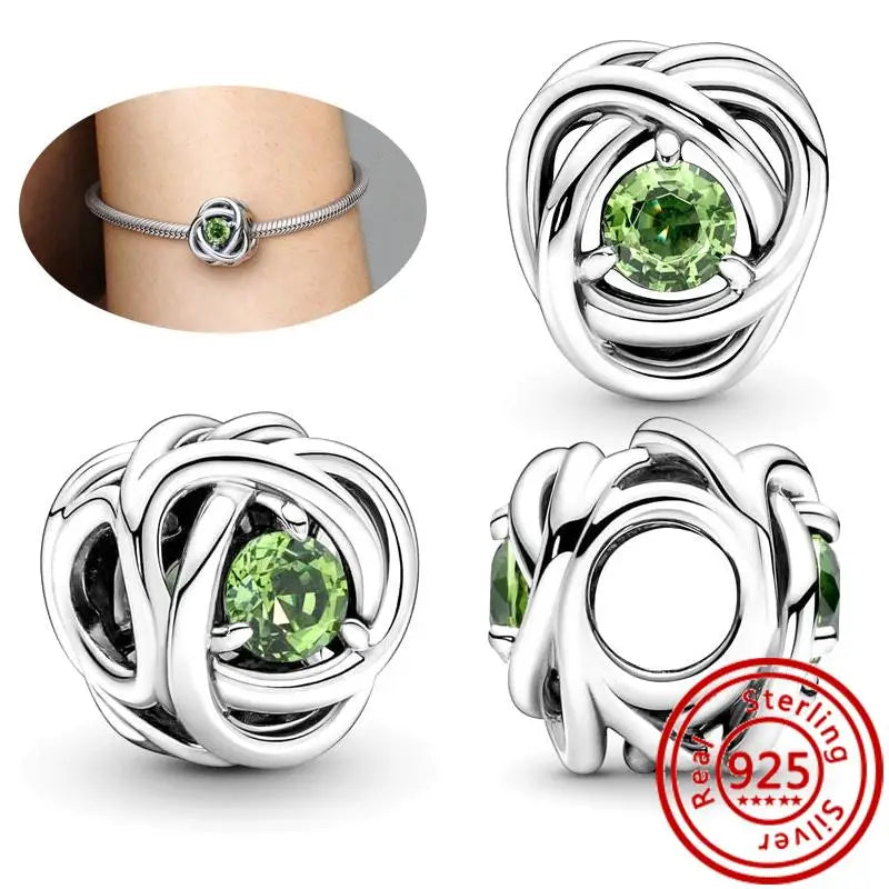 925 Sterling Silver Zodiac Pendant with Colorful Zircon for Charm Bracelets N322 3mm-4mm