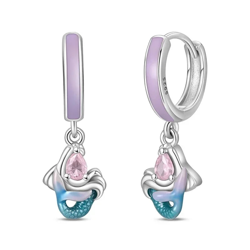 925 Sterling Silver Tulip Hoop Earrings with Dragonfly Firefly Bow Shell Conch and Turtle Designs Fine Jewelry Gifts for Women