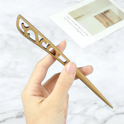 Elegant Green Sandalwood Chinese Vintage Hairpins Set for Women