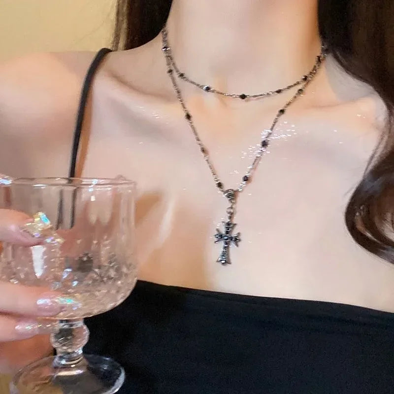 Y2K Moonstone Necklace with Star Tassels Pendant Zircon Chain for Women Girls Trendy Party Jewelry Gift