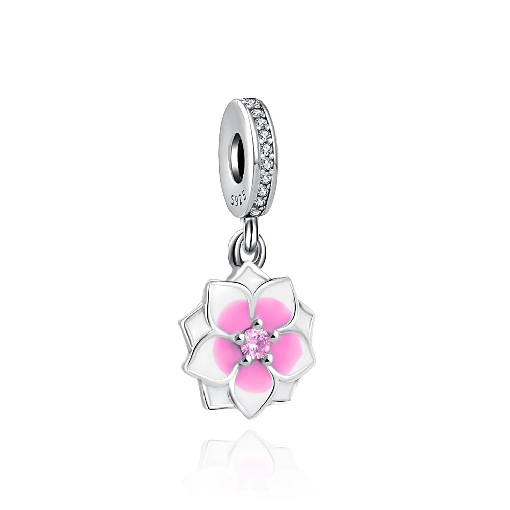 925 Sterling Silver Charm Beads for Women Bracelet - Four-Leaf Clover and Sunflower Design B648