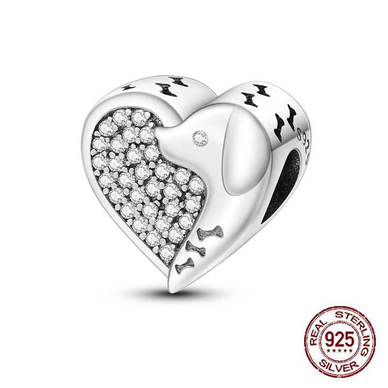 Inlaid Zircon Heart Charm Beads 925 Sterling Silver Dangle for Bracelets SMC3007