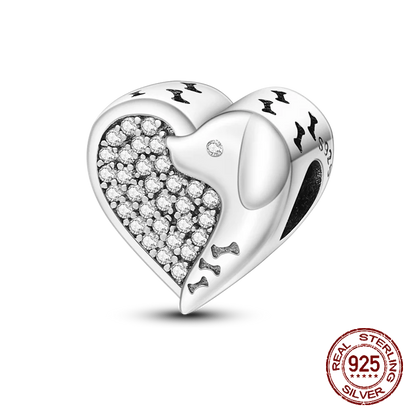 Inlaid Zircon Heart Charm Beads 925 Sterling Silver Dangle for Bracelets SMC3007