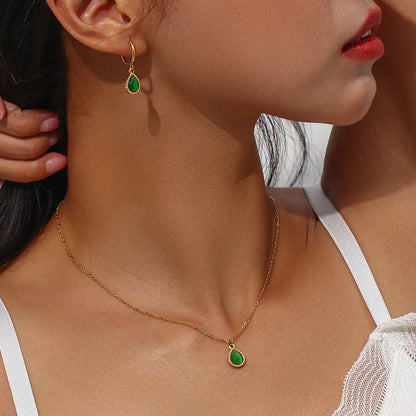 Elegant Waterdrop Opal Necklace for Women - Stainless Steel Semi-Precious Stone Jewelry Gift
