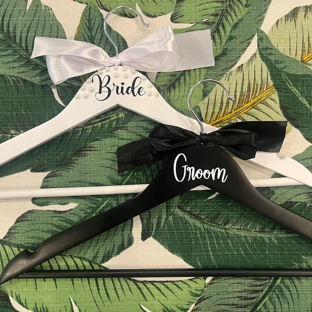 Elegant Pearl Bride and Groom Wedding Hangers Set Bridal Shower and Honeymoon Keepsake